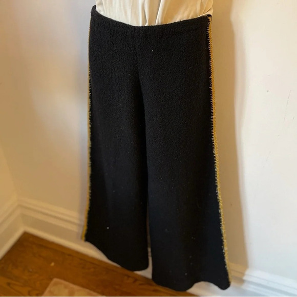 Black Knit Wide Leg Trouser Pants Gold Embellished - Picture 7 of 7